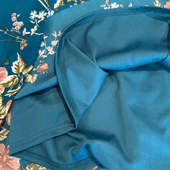 Altar'd State Floral Teal Long Sleeve Dress Empire Waist Bell Sleeves Size Small - Picture 5 of 11